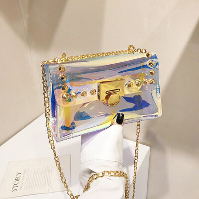 

New small bag female 2019 new Korean version of the wild laser package transparent jelly package chain bag shoulder Messenger bag