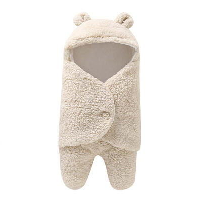 

Newborn Baby Warm Swaddles Wrap Cute Hooded Fleece Quilt Front Button Cover