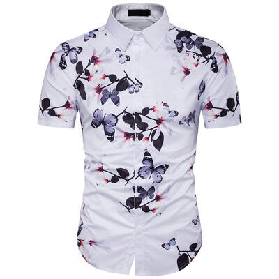 

New Mens Personality Floral Print Design European And American Style Short-sleeved Beach Holiday Shirt