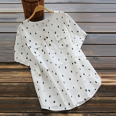 

Starmoon Women Vintage Wave Point Plus Size O-Neck Short Sleeve Loose Top T-Shirt Blouse