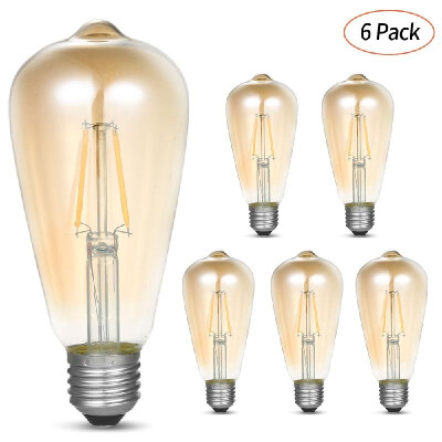 

6 Packs 4W ST64 Light Bulbs Dimmable Edison LED Vintage Filament Light Bulbs E26E27 400LM 6000K Bulbs AC200-240V