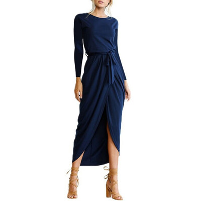

Women Long Dress 2019 Autumn Loose Bandage Dresses Casual Maxi Irregularity O-neck Long Sleeve Dresses