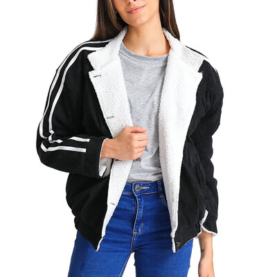 

Toponeto Women Solid Open Front Pockets Cardigan Warm Striped Sleeve Button Down Coat