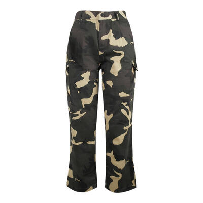 

Women Casual Camo Print Pencil Pants High Waist Button Pockets Streetwear