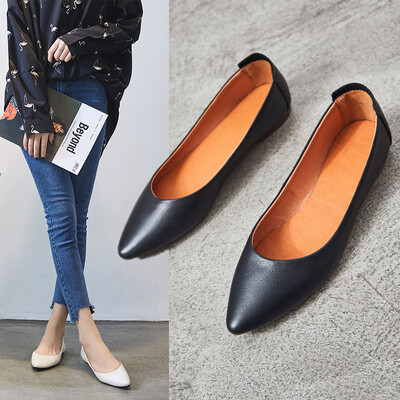 

New leather fashion womens shoes pointed single shoes flat bottom wild leather work shoes lazy sh