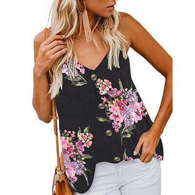 

Starmoon Womens Button Down V Neck Strappy Print Tank Top Loose Casual Sleeveless Shirts
