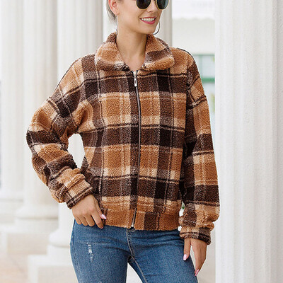 

Toponeto Womens Fashion New Chequered Wool Short Coat in Autumn&Winter Blouses