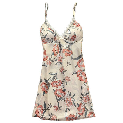 

Toponeto Women Satin Flower Printint Silk Lingerie Bow Lace Pajamas Sleepwear Nightdress