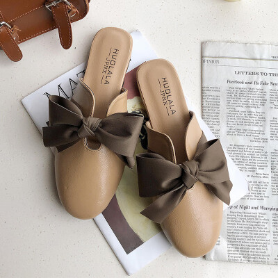 

Half-slipper girl wearing spring&summer fairys thick-heeled small leather shoes Korean version evening shoes square-headed si