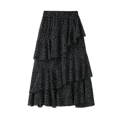 

Roseonmyhand Summer Dotted Female Pleated High Waist Tutu Skirt Beading Tulle Midi Skirt