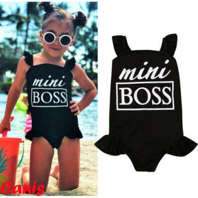 

UK Toddler Kids Girl Mini Boss Black Summer Swimsuit Swimwear Swimming Costume