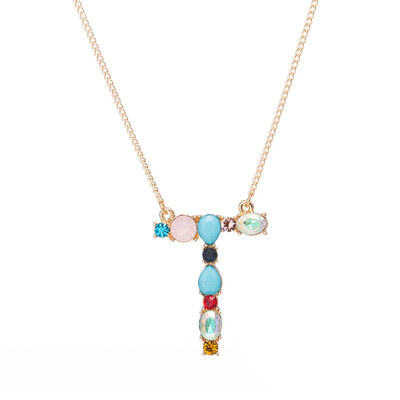 

A-Z Capital Letter Pendant Colorful Rhinestone Inlaid Women Necklace Jewelry