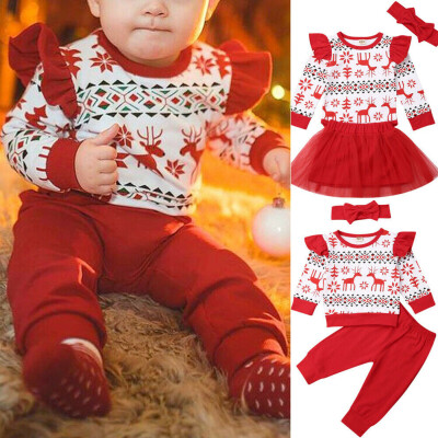 

Christmas Newborn Kid Baby Girl Clothes Tops Romper Tutu DressPants Outfit 3PCS