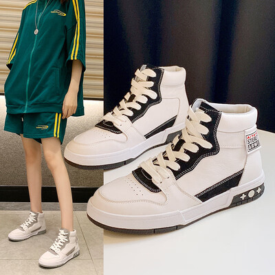 

The first layer of leather high-top womens shoes autumn new flat-bottom students wild white shoes