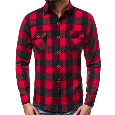 

Tailored Mens Casual Slim Plaid Long Sleeve Pockets Shirts Top Beach Blouse