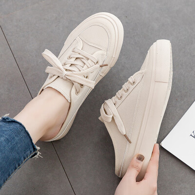 

Thick bottom&half canvas shoes Women Xia 2019 new bag head without heel wearing cool lazy shoes Korean version of a pedal