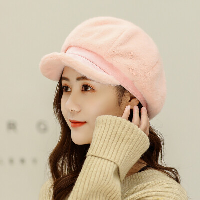 

2019 new ladies mink velvet cap warm Korean version of Joker leisure solid color fashion berets in autumn&winter