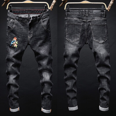 

Gobestart Fashion Mens Casual Personality Printing Slim Fit Denim Jeans Pants