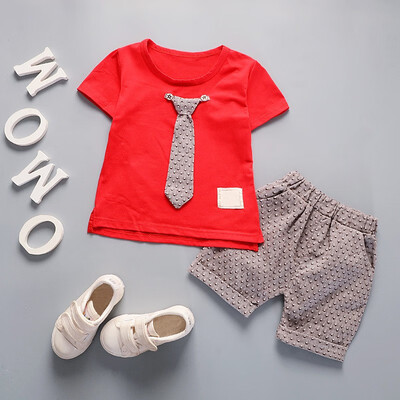 

Childrens clothing boy short-sleeved Tee T-shirt pants tie two-piece suit