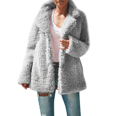 

Toponeto Women Plus Size Casual Pocket Plush Faux Outwear Cardigan Coat