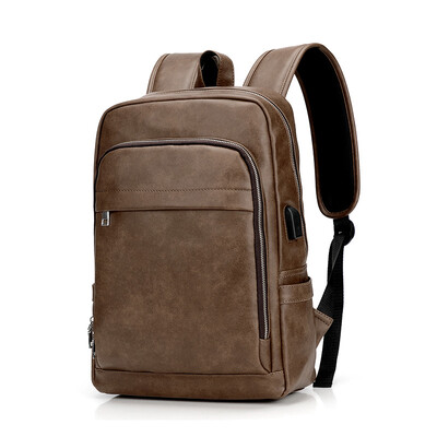 

Korean version of the mens charging trend British leather backpack youth fashion commuter office workers PU waterproof travel bag
