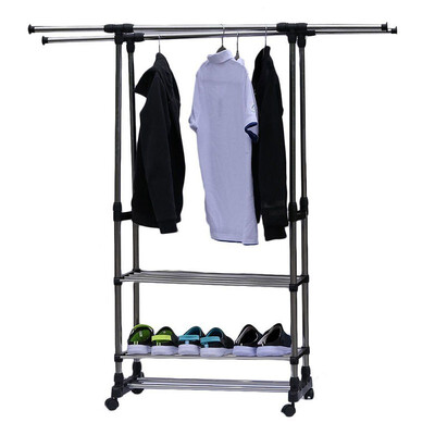 

Ktaxon Portable Double Rolling Rail Adjustable Clothes Garment Rack Hanger