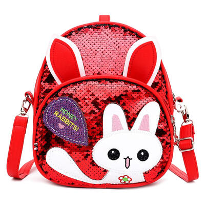 

Cute Rabbit Ear Sequins Backpack Girls Kids School PU Leather Knapsack