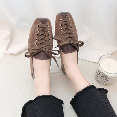 

Flat shoes womens summer Korean fashion shallow square head a pedal retro flat heel grandma shoes