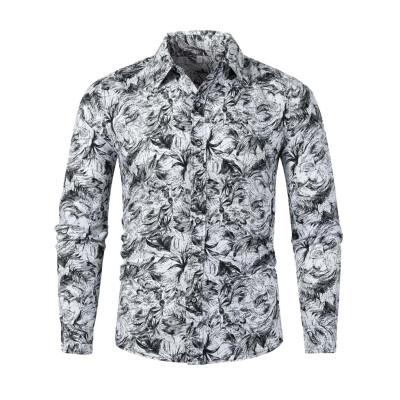 

Tailored Mens Autumn Winter Casual Slim Printed Long Sleeve Shirts Top Beach Blouse