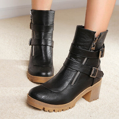 

Rose Womens Casual Bare Boots Buckle Short Square Heel Boots Ankle Short Booties