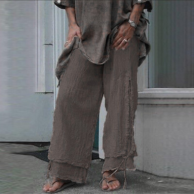 

Womens Baggy Flared Plus Size Loose Pants Long Wide Leg Elastic Waist Trousers