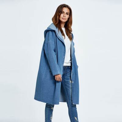 

〖Follure〗Women Casual Long Sleeve Denim Jacket Long Jean Coat Outwear Overcoat