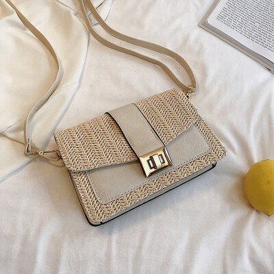 

Tailored Women Beach Color Matching Woven Bag Burlap Square Bag Messenger Bag