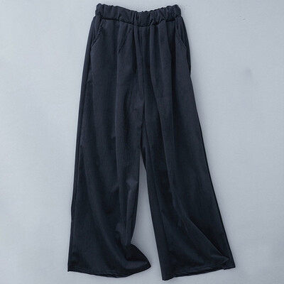 

Women Loose Wide Leg Pant Linen Pure Color High Waist Trousers For Office Ladies