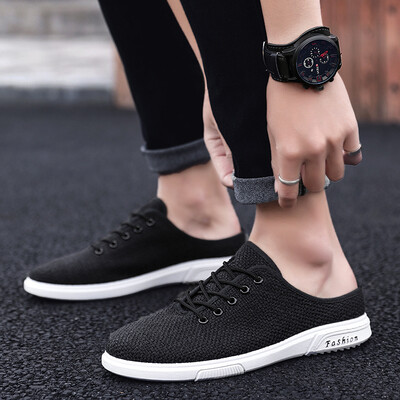 

Summer mens slippers trend wear sandals&slippers mens canvas half drag no lazy people a pedal baotou slippers