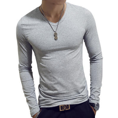 

Casual Mens Solid Color Slim Long Sleeve T Shirt V Neck Tight Bottoming Shirt For Men