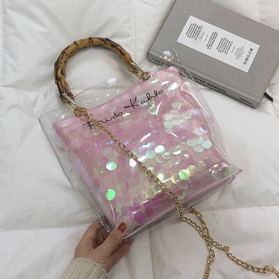 

Woman Trendy Clear Jelly Shoulder Bags Ladies Bamboo Weave Handbag For Party Bolsa Feminina Bolso Mujer Bags For Women T30