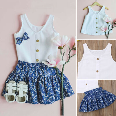 

Summer Toddler Baby Girl Clothes Sleeveless Tops T-ShirtFloral Skirt Outfits