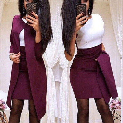 

Tailored Women Fashion O-Neck Splicing Long Sleeve Medium Length Coat Sleeveless Dress