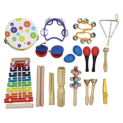 

Musical Instrument Toy Kit 19pcsSet Include Tambourine Grip Tambourine Xylophone Music Steel Triangle Wood Finger Castanets KAZOO