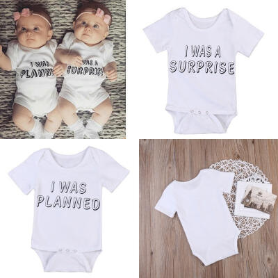 

Unisex Newborn Baby Planned Surprise Bodysuit Romper One-Piece Twins Set 0-24M