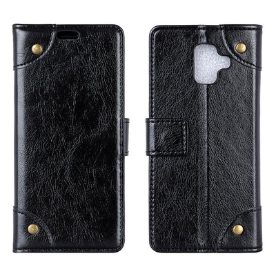 

MOONCASE Samsung Galaxy A8 2018 Copper Buckle Napa Leather Case - Black
