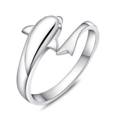 

Resizable Open Ring New Arrival Fashion Cute Dolphin 925 Silver Ladies Adjustable Finger Rings Jewelry Anniversary Gift WB133