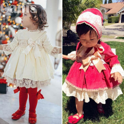 

UK Baby Kids Girl Toddler Christmas Pageant Party Tutu Dress Lace Bownot Dresses