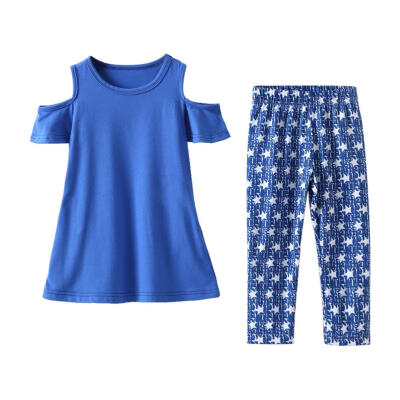 

2pcs Cotton Family Matching Outfits Baby Daughter Mom Women Tops Star Pants