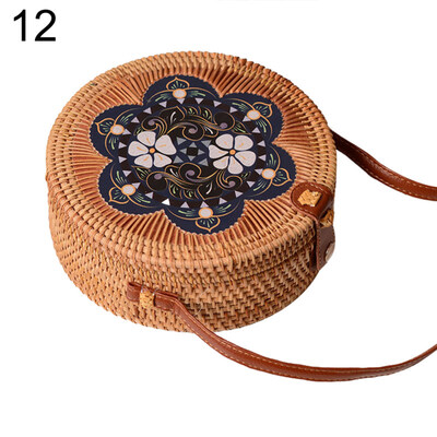 

Mini Round Flower Rattan Weave Single Shoulder Women Crossbody Bag Messenger