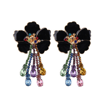 

6 Colors Flower Crystal Dangle Earrings Trend Fashion Women Vintage Jewelry Statement Earrings For Women