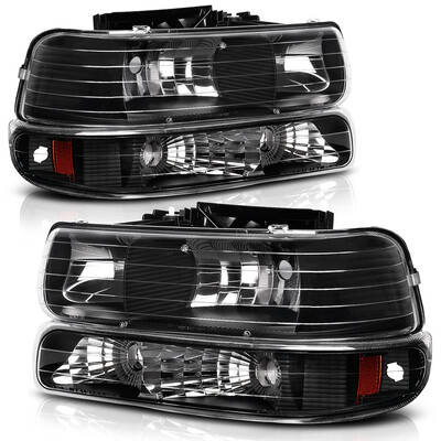 

For 1999-2002 Silverado 2000-2006 Tahoe Suburban Headlights Headlamps Bumper Lamps Pair