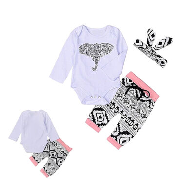 

3Pcs Kids Infant Baby Boy Girl Elephant Long Sleeve RomperPants Outfits Clothes