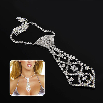 

Men Women Kids Elegant Glitter Rhinestone Tie Shaped Necklace for Prom Party
